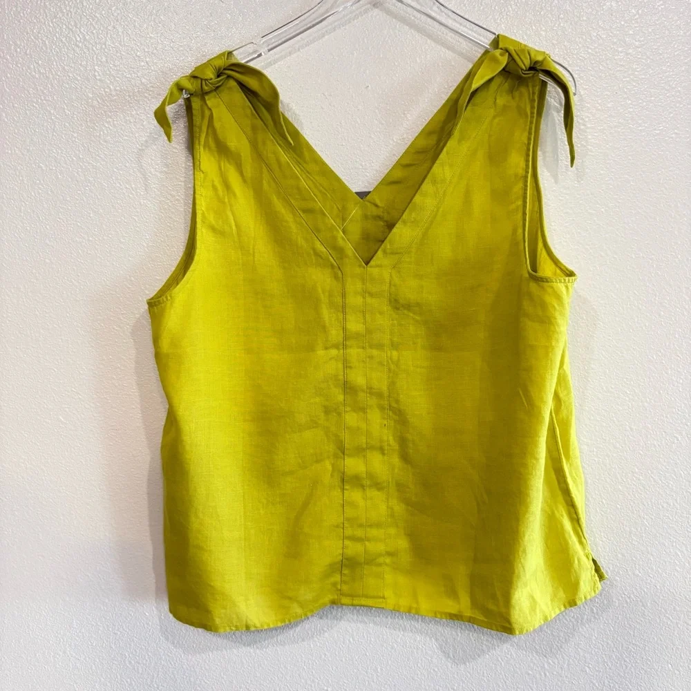 J. Crew Bow Tie Shoulder Linen Tank in Chartreuse Limoncello size XXL NWT - Picture 4 of 10